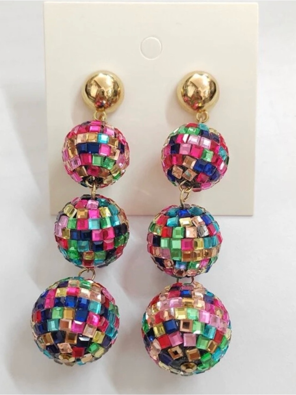 Multicolor Beaded Triple Drop Dangle Earrings - Statement Women's Jewelry - Picture 1 of 3